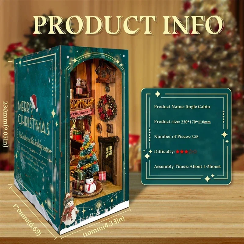 Diy Wooden Book Nook Kit Shelf Insert - Frohe Weihnachten DIY Holz-Bücherregal-Einsatz Miniatur-Bausatz Jingle