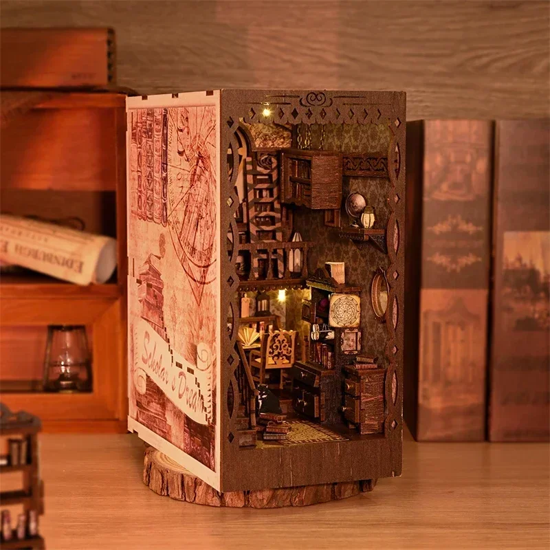 Diy Wooden Book Nook Kit Shelf Insert - NEUER DIY Holz-Bücherregal-Einsatz Miniatur-Bausatz, Studierzimmer Bücherregal-Montage